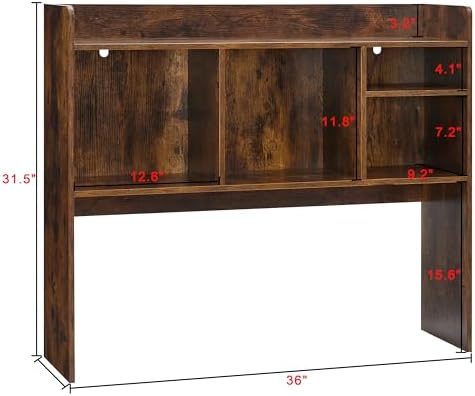 Nromant Desktop Bookshelf, Wooden Desk Storage Hutch with 6 Shelves for Computer Desk, 3-Tier Desktop Display Organizer Rack for Office Home (Brown)