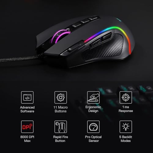 Redragon M612 Wired RGB Optical Gaming Mouse 8000 DPI Remapping Keys