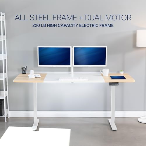 VIVO White/Light Wood 71 x 30 in Standing Desk, DESK-KIT-E2W7WC