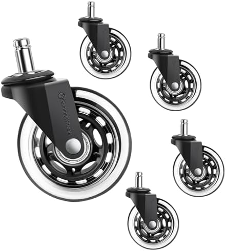 Premium Gamma Office Chair Wheels Black, Pack of 5, 7/16 x 7/8 Inch – Heavy Duty Chair Wheels Replacement for Scratch-Free, Smooth & Silent Rolling – Suitable for Floors & Carpet