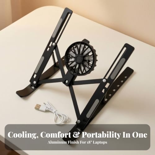 Ergonomic Laptop Stand with Cooling Fan, Black