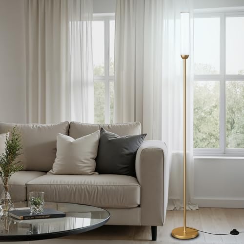 Ambimall LED Floor Lamp with Remote Control, Foot Switch, Gold