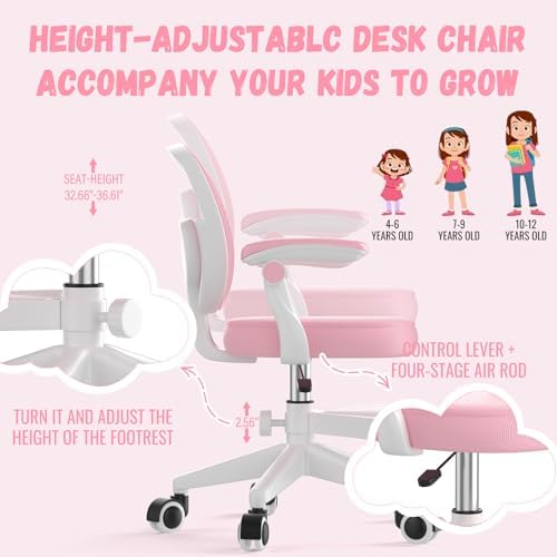 Ergonomic Kids Desk Chair 4-12, Adjust Height Children Study Computer Chair