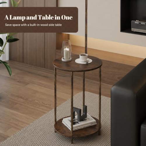 Floor Lamp with Table, 2-in-1 Side Table Floor Lamp with Linen Shade