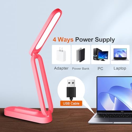 Giryuhd LED Desk Lamp for Office Home & Battery Operated Lamp Rechargeable Lamp Foldable & Portable Light, LED Desk Light Strip, 3 Brightness Dimmable Small Desk Lamp Wireless Reading Lamp