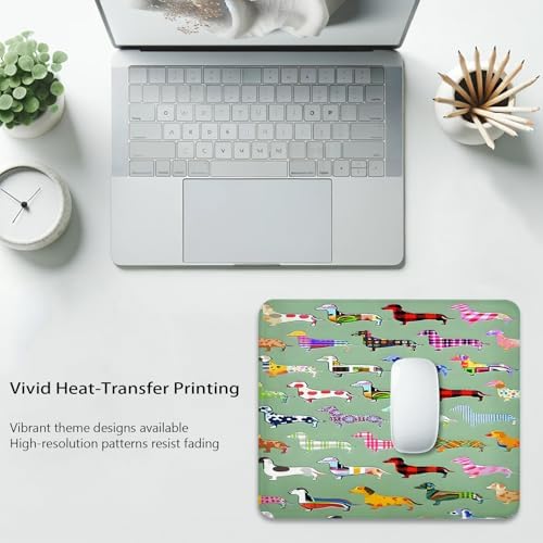 Abstract Seamless Floral Dachshund Dog Design Mouse Pad, Durable Desk Mat