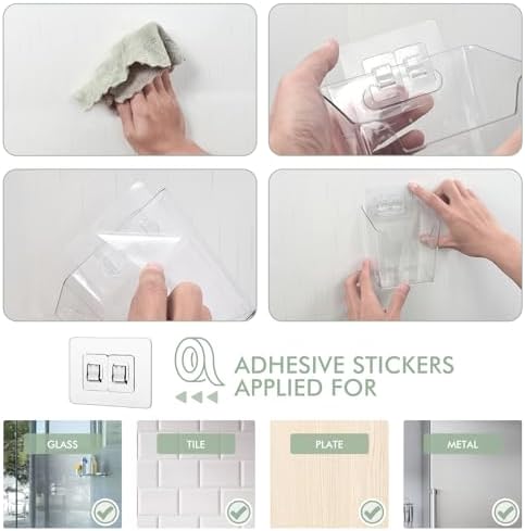 Clear Adhesive Wall Storage Bins 4-Pack Cabinet Door Organizer Cups(Medium)
