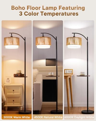PESRAE Rattan Floor Lamp for Living Room, Farmhouse Arc Standing Lamp