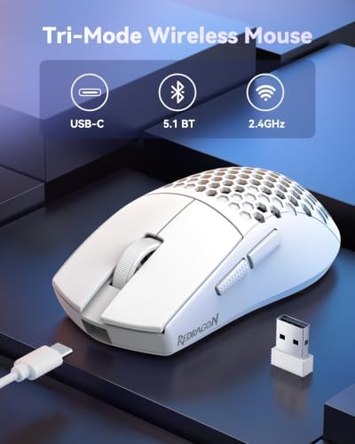 Redragon M725 Honeycomb Shell Gaming Mouse Wireless Lightweight 49g -White