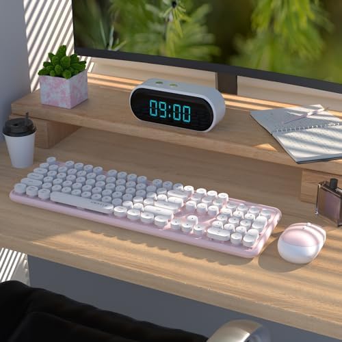 UBOTIE Colorful Wireless Keyboard and Mouse Combo (Pink-White)