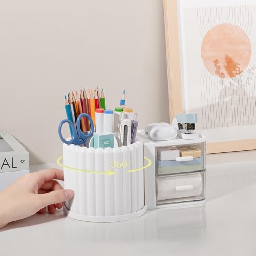 Anyoifax Rotating Pen Holder for Desk Removable Pencil Cup, Large White