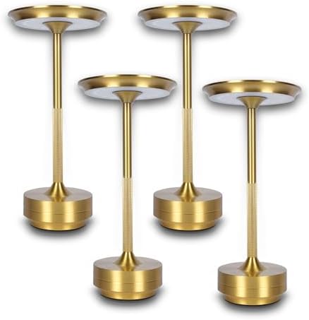 2026 Upgraded 6000mAH for longer battery life. LED Cordless Table Lamps Rechargeable, Portable ,Stepless Dimming Table Light with Memory Function, for Outdoor/Dinner/Patio/Restaurant, Gold (4pcs)