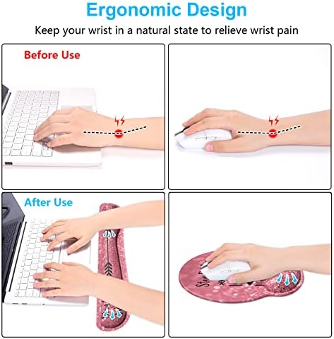 Dapesuom Keyboard Wrist Rest and Mouse Pad with Wrist Support, Cute Memory Foam Cushion for Keyboard and Mouse Set, Ergonomic Desktop Pad Rests with Non Slip Base for Easy Typing & Pain Relief, Quotes