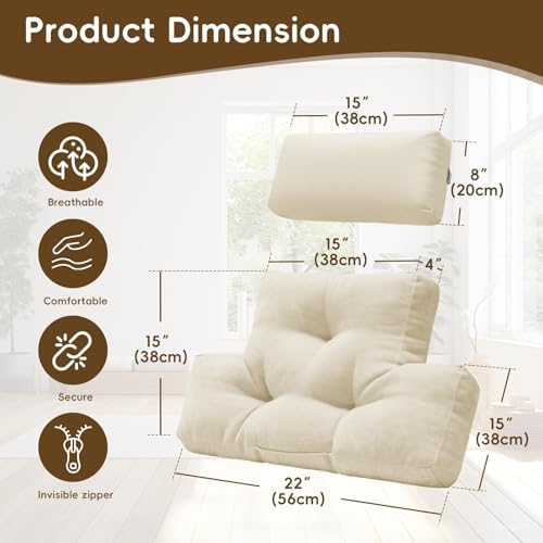 2 Piece Neck Pillow and Lumbar Support Back Cushion Set for Recliner, Beige