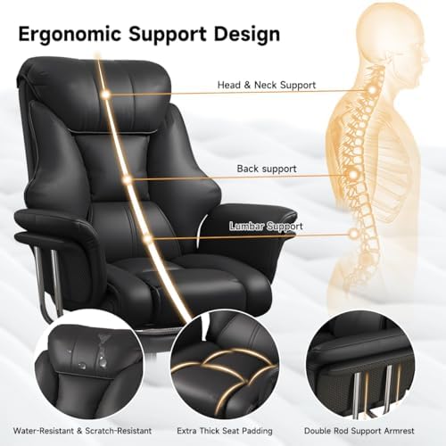 Big and Tall Office Chair 550 lbs Extra Wide Leather Executive Chair with Retractable Footrest, Heavy-Duty Ergonomic Chair, Adjustable Height Computer Gaming Chairs