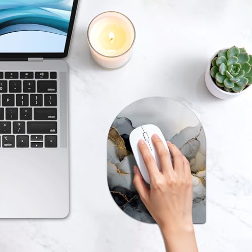 Contoured Oval Mouse Pad 6x8in Non-Slip for Laptop,Ink Marble