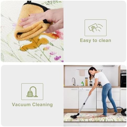 KIMODE Anti Fatigue Kitchen Mats for Floor, Farmhouse Floral Kitchen Rugs