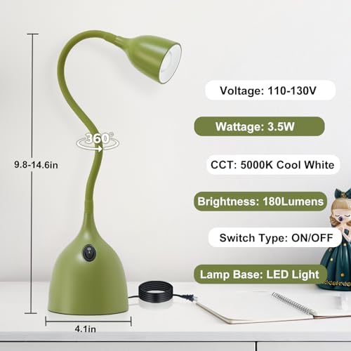 EJIAXIN Desk Lamp for College Dorm Room - LED Reading Light, Green