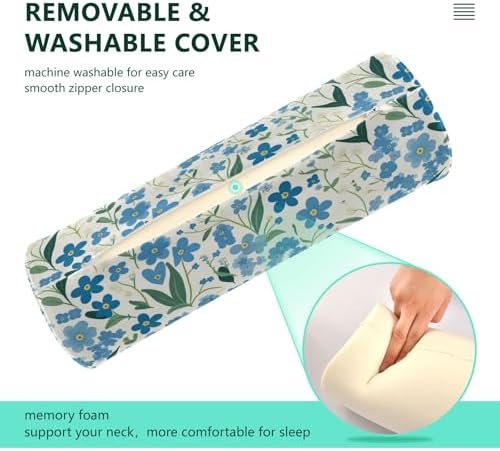 Small Flower Blue and Green Decorative Orthopedic Neck Roll Pillow Roller Pillow for Back Back Cylinder Foam Round Bolster Cover with Zipper soporte para el Cuello