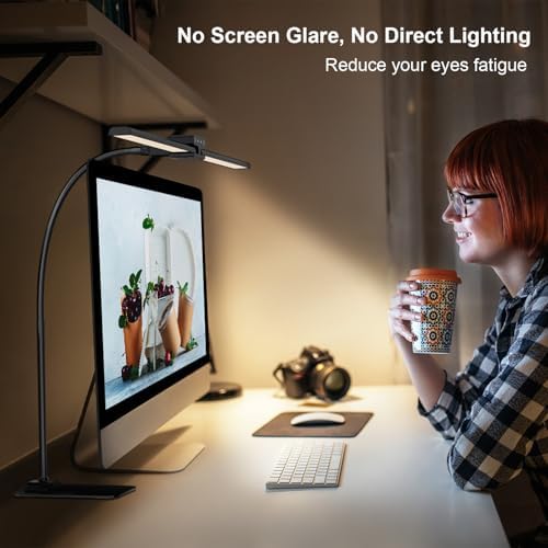 24W Led Desk Lamps with Base for Office Home, 31.5-in Double Head, Black