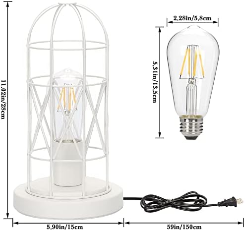 Small Touch Table Lamp, 3 Way Dimmable Industrial Bedside Lamp, White