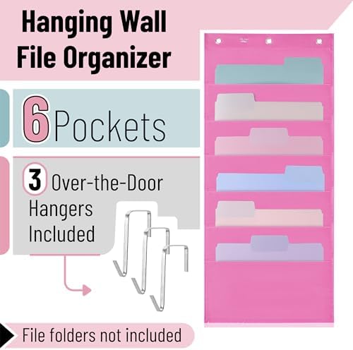 Mr. Pen- Hanging Wall File Organizer, 6 Pocket, Pink