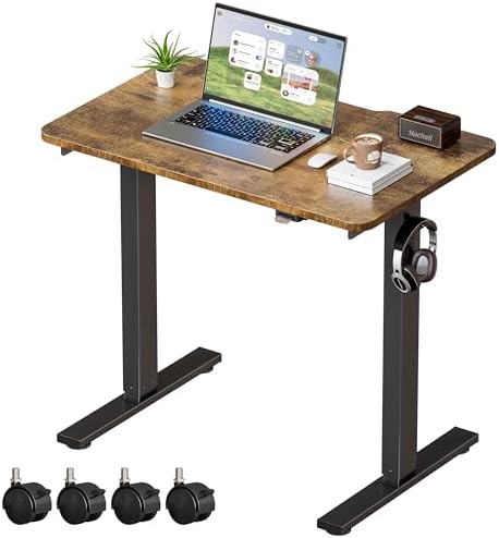 Okin Electric Standing Desk 31.5x19.7 Inches Small Computer Desk-Whole Piece Stand up Desk with Wheels Gaming Rolling Home Office Desks, Rustic Brown
