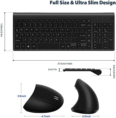 2.4GHz Wireless Vertical Ergonomic Mouse and Keyboard Combo Ultra-Thin Portable Size for PC Desktop Computer Laptop Mac Tablet