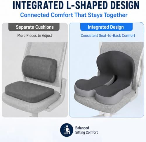 Orthopedic Seat Cushion – L-Shaped Lumbar Support Memory Foam Comfort for Long Sitting, Ergonomic Support for Office Chair, Wheelchair, Car & Travel (Black,1)