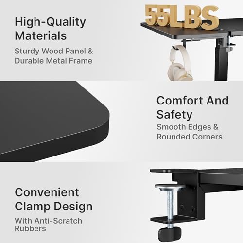 PEGZONE Desk Extender Tray, 24" x 12", with Laptop Holder, Medium, Black
