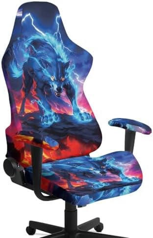 Gaming Chair Covers Slipcovers, Stretch Removable Washable Computer Reclining Gaming Chair Protector Slipcovers with Armrest Cover Wolf Galaxy