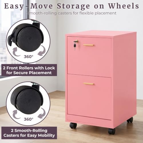 Lavish Home 2-Drawer Wooden File Cabinet with Lock, Pink, 16” x 27”
