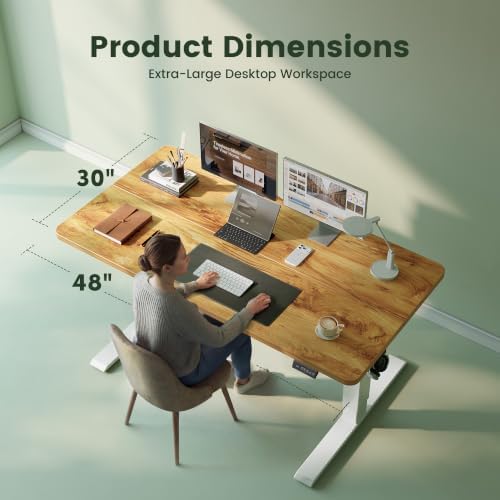 CubiCubi 48x30 Large Electric Standing Desk, 30" Deep Desktop, Light Rustic