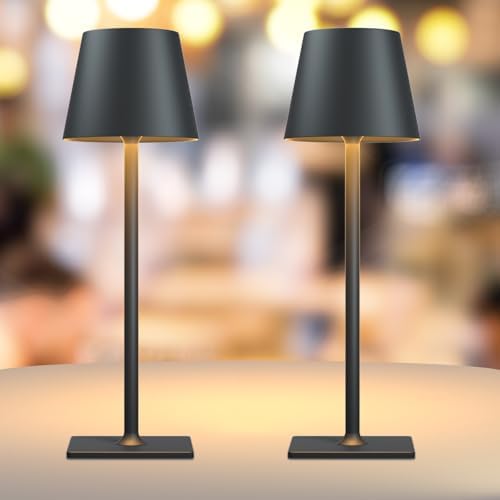 Yogaret Black Cordless Table Lamps, 6000mAh Rechargeable Battery, 2 Pack
