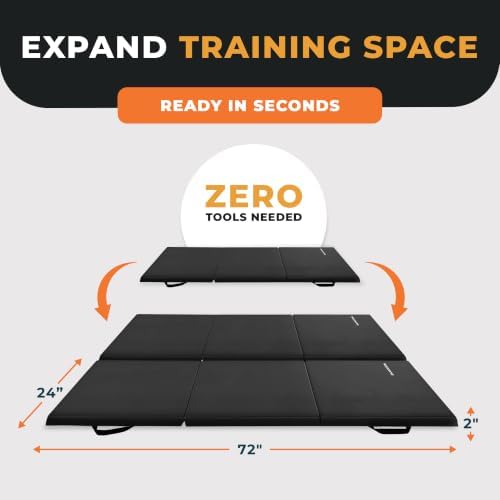 BalanceFrom 6x2 Feet 3-Panel Folding Gymnastics Mat – 2-Inch Thick Pad with Vinyl Surface and Carrying Handles for Tumbling, Yoga, Pilates, Home Workouts, and Martial Arts