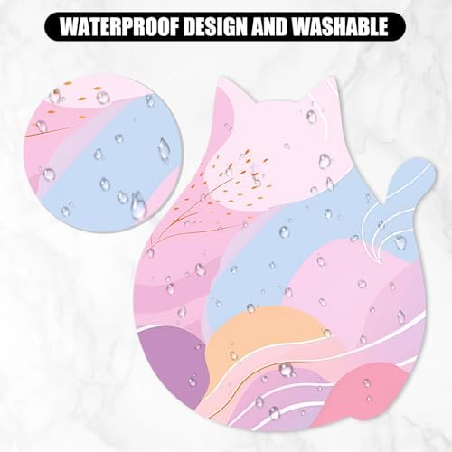 Funny Mouse Pad Cute Cat Shape Office Desk Accessories Decor for Women 9.65 x 8 Inch Small Mousepad with Non-Slip Rubber Base Washable Waterproof, Pink Abstract Art