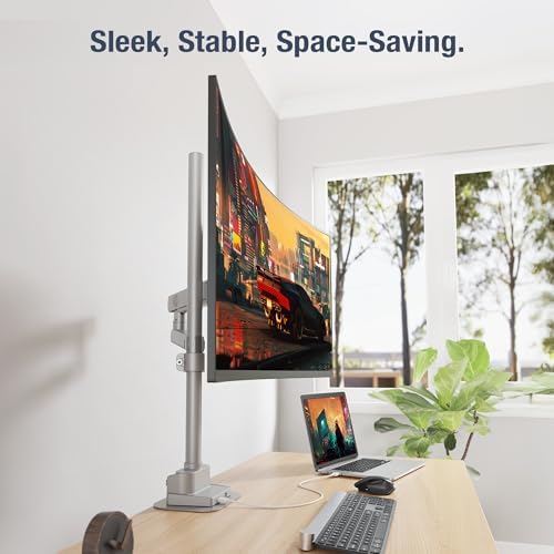AVLT Single 40 Inch Monitor Arm Pole Top Mount with USB-C&A Ports - Gray