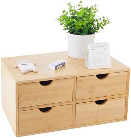 Charmewooden Bamboo Desk Organizer With Drawers Countertop Drawers Counter Storage Box Corner Desk Organizer for Home Office No Assembly Required