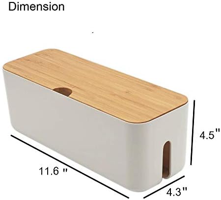 Cable Management Box with Bamboo Lid, Small Power Strip Organizer, White