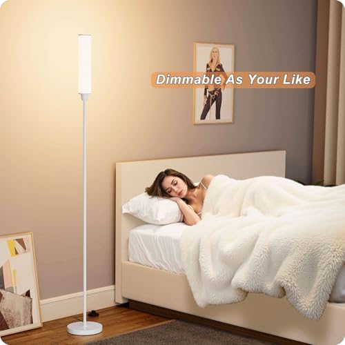 Nukanu Floor Lamp with Remote Control,White,Linen lampshade