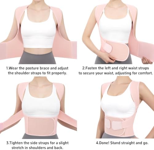 Back Brace Posture Corrector for Women and Men Upgraded Dynamic Traction Correction System Adjustable Shoulder Support Straightener Helps Reduce Upper Lower Back Pain Suitable for Hump Scoliosis Pink Medium