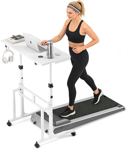 ikkle Standing Desk with Wheels,Hooks and Drawer,Adjustable Treadmill Desk