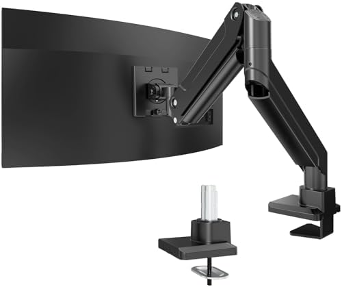 Heavy Duty Monitor Arm for Ultrawide Screens up to 49 inch and 39.6lbs, Premium Aluminum Single Desk Mount Stand with Gas Spring, VESA 75x75/100x100