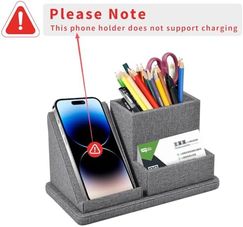 Multi-Function Pen Holder,Pencil Cup,PU Leather Desk Organizer,Grey