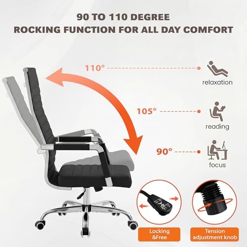 Furmax Ribbed Office Chair High Back PU Leather Executive Conference Chair Adjustable Swivel Chair with Arms, Black
