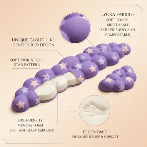 Cloud Wrist Rest for Keyboard & Mouse, Gradient Purple Colorful Star