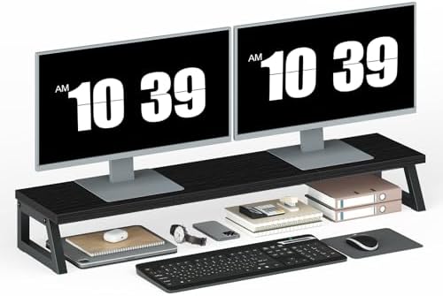 HOOBRO Dual Monitor Stand Riser, 39 Inch Large Computer Monitor Stand for 2 Monitors, Computer Monitor Riser, Desk Shelf Organizer for Office Desk, Accessories, Black BB121CJ01