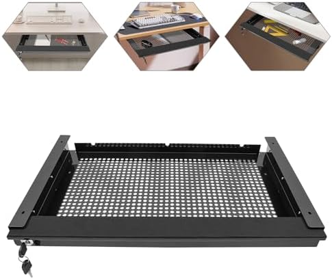 20'' Under Desk Mounted Sliding Pull-out Drawer, Pull-out Drawer with Lock Space-Saving, for Office Desk, Pull Handle, Storage Organizer for Sit Stand Workstation, Black