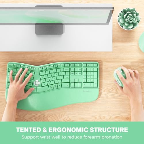 MEETION Ergonomic Keyboard Mouse Combo, Split Design Vertical Mouse Green