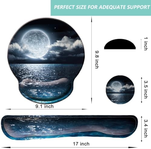 Keyboard Wrist Rest Pad Mouse Pad with Wrist Support Set of 3, Mousepad with Non-Slip Rubber Base, Ergonomic Memory Foam Mouse Wrist Cushion Support for Home Office Laptop Computer, Moonlit Night
